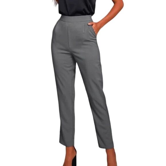 NWT Lulu’s Kick It Gray High-Waisted Trouser Pants Women's Size Medium - Picture 1 of 6
